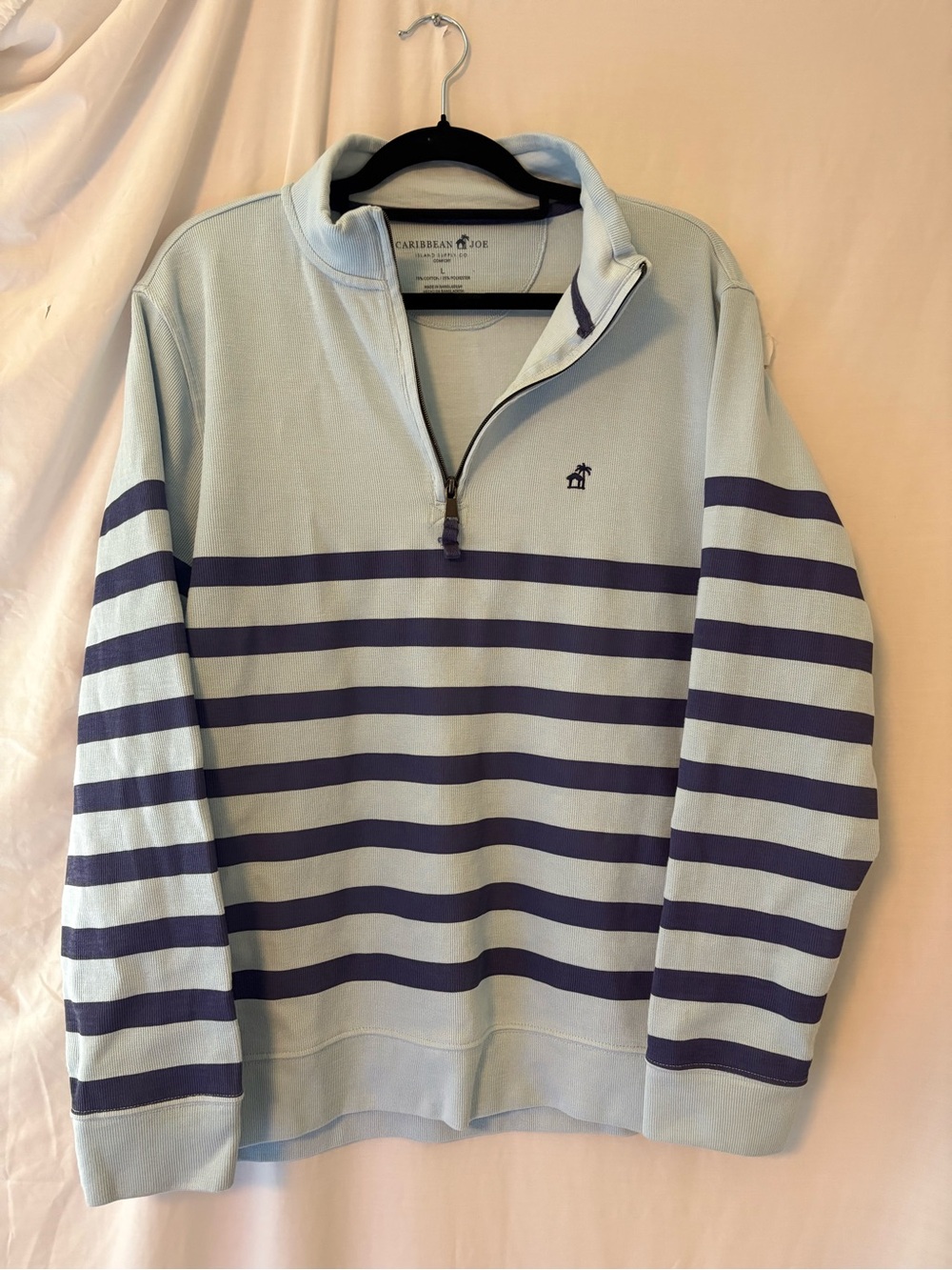 Caribbean Joe Men's Light Blue & Navy Striped Quarter-Zip Pullover